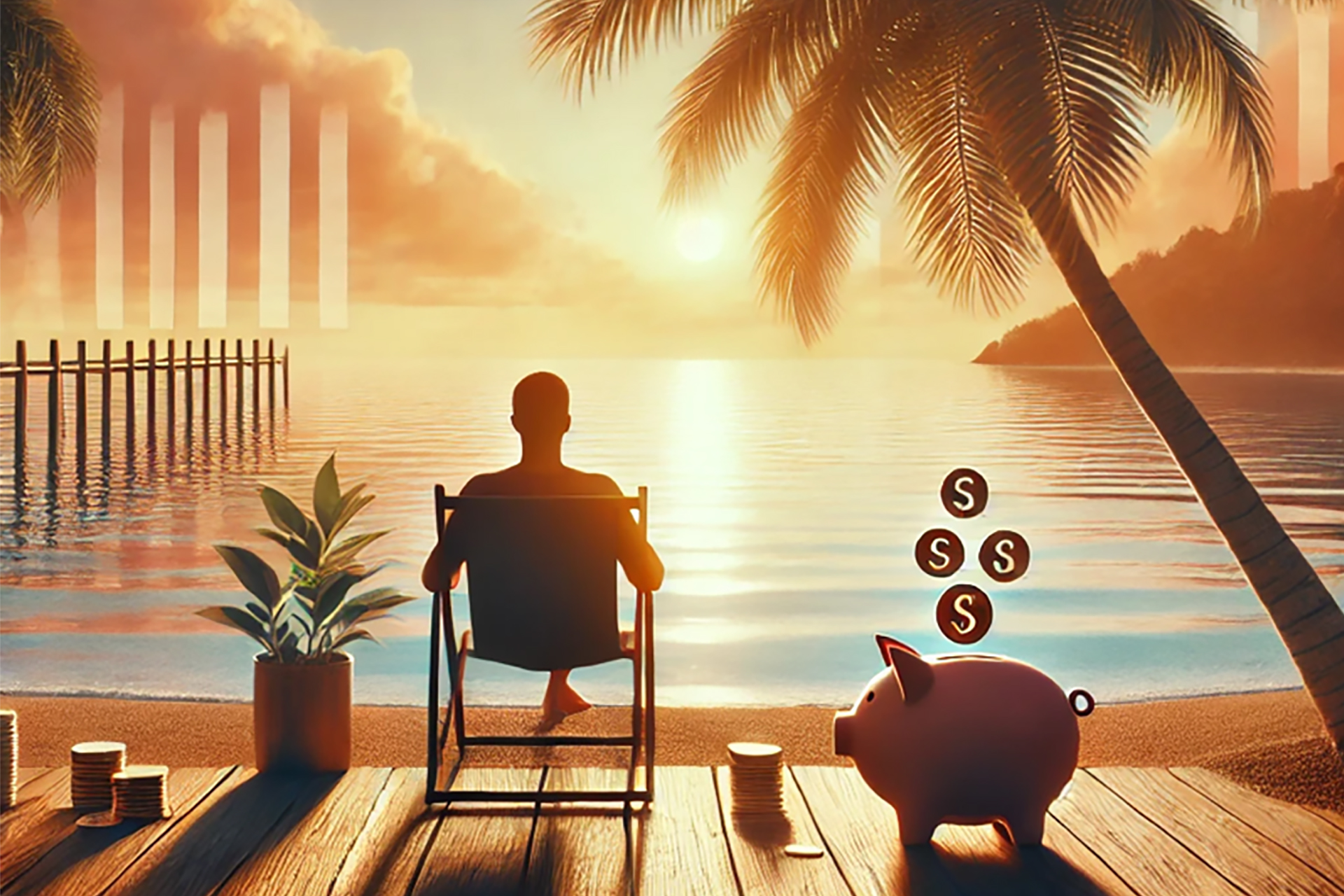 A man relaxing on a beach, enjoying the benefits of financial freedom and early retirement.
